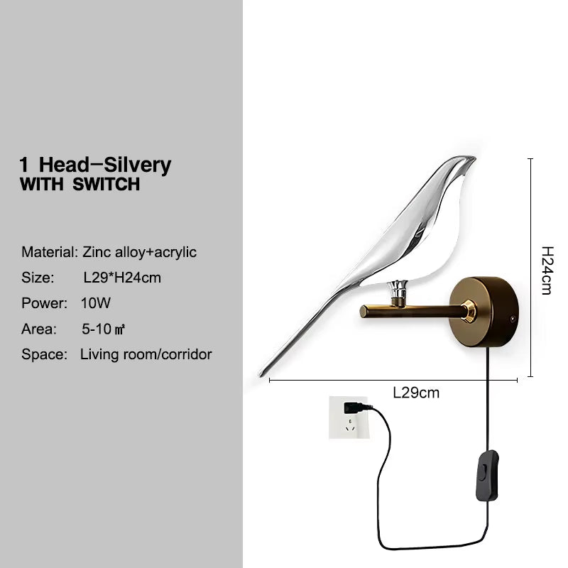 Aplica LED Decorativă cu Păsărele Magpie – Iluminare de Perete cu Comandă Tactilă, Rotire 360°, pentru Dormitor și Living
