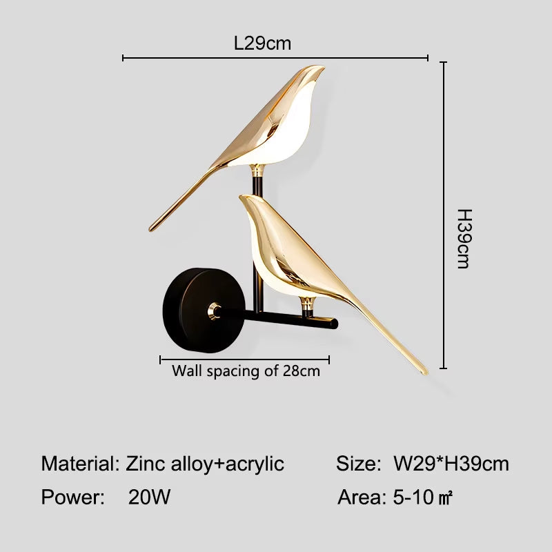 Aplica LED Decorativă cu Păsărele Magpie – Iluminare de Perete cu Comandă Tactilă, Rotire 360°, pentru Dormitor și Living
