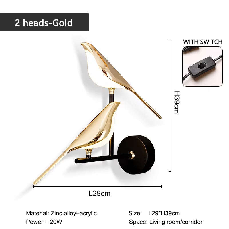 Aplica LED Decorativă cu Păsărele Magpie – Iluminare de Perete cu Comandă Tactilă, Rotire 360°, pentru Dormitor și Living