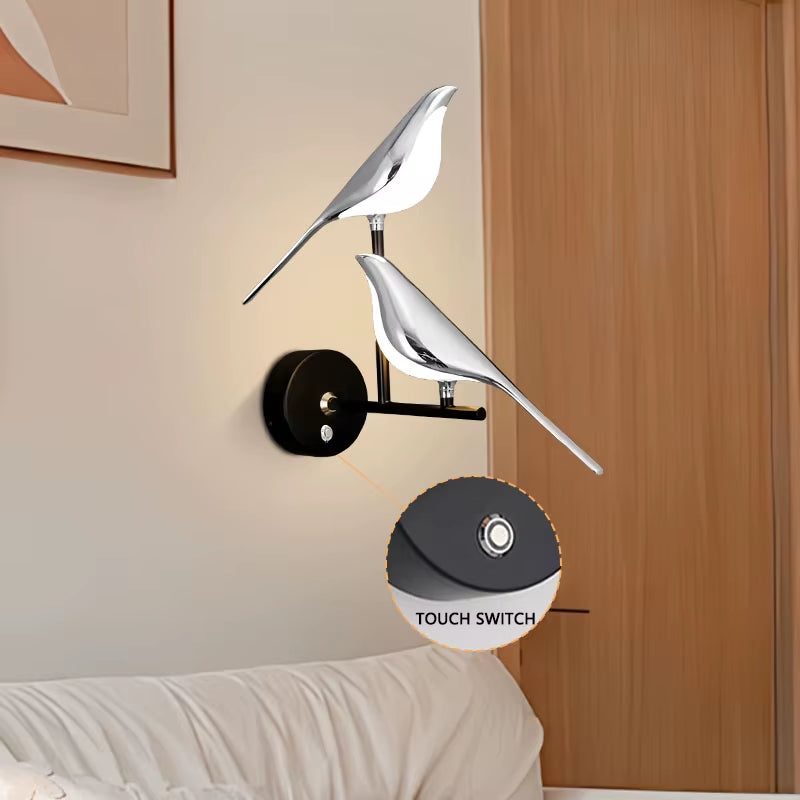 Aplica LED Decorativă cu Păsărele Magpie – Iluminare de Perete cu Comandă Tactilă, Rotire 360°, pentru Dormitor și Living