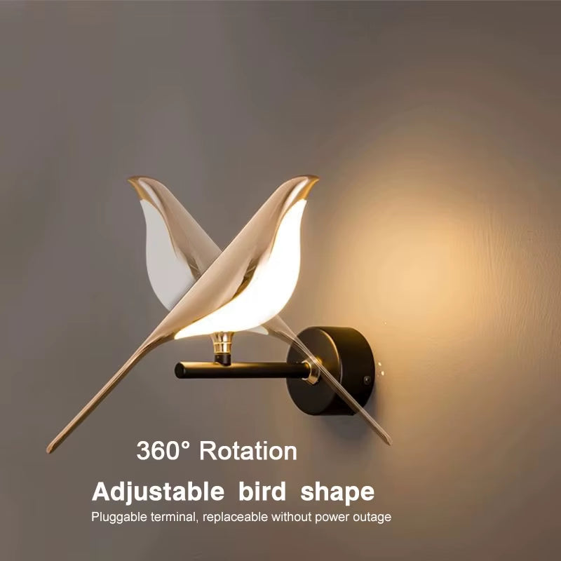 Aplica LED Decorativă cu Păsărele Magpie – Iluminare de Perete cu Comandă Tactilă, Rotire 360°, pentru Dormitor și Living