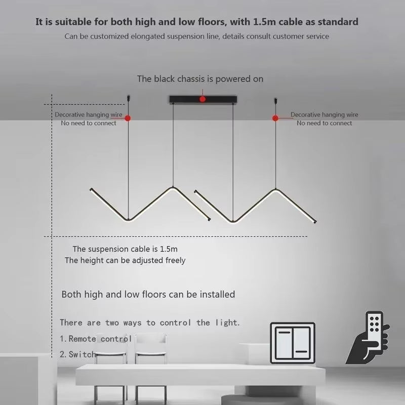 Lustra LED Modernă cu 2 Brațe – 90 cm, Iluminat Interior pentru Living, Dormitor, Bar sau Birou