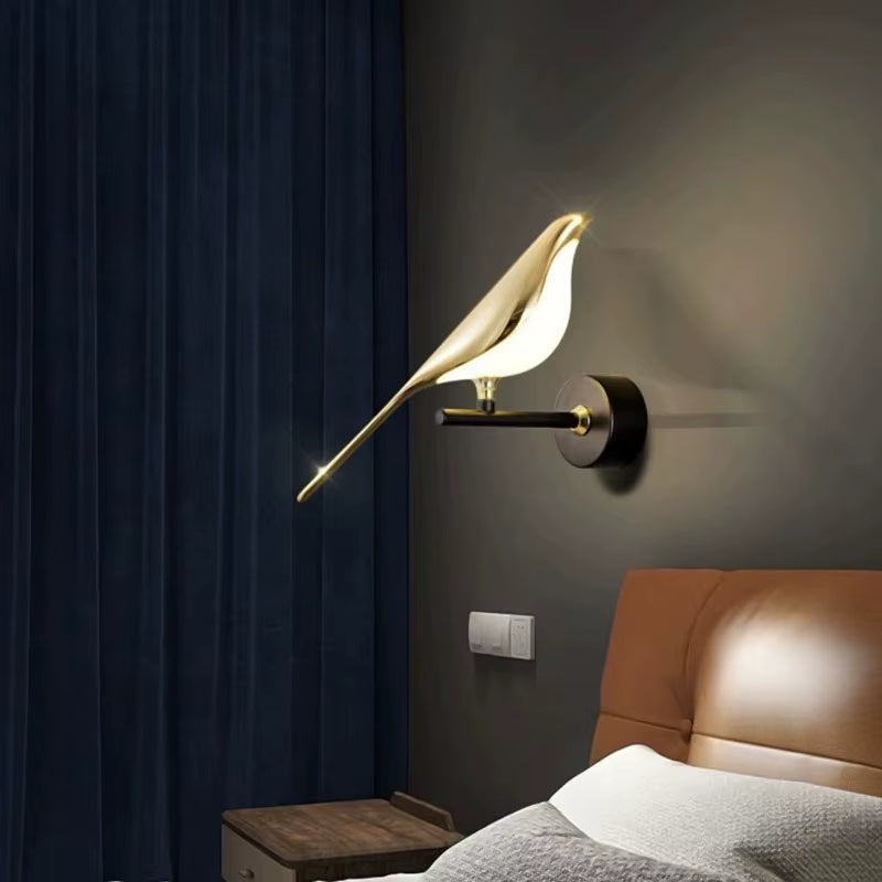 Aplica LED Decorativă cu Păsărele Magpie – Iluminare de Perete cu Comandă Tactilă, Rotire 360°, pentru Dormitor și Living