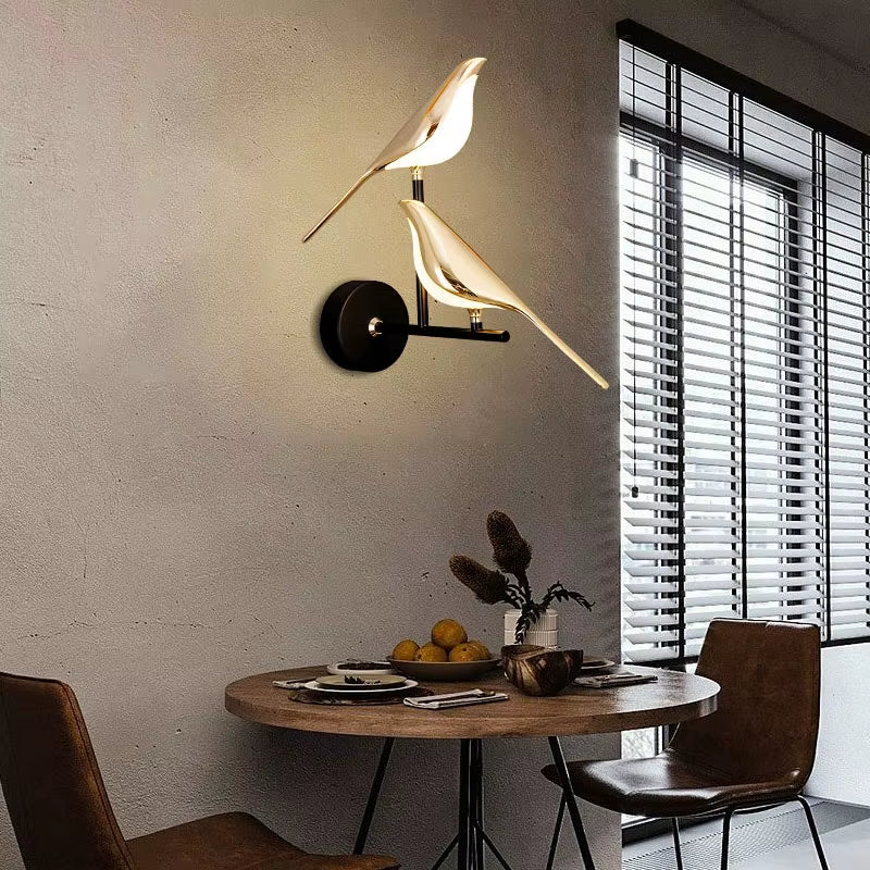 Aplica LED Decorativă cu Păsărele Magpie – Iluminare de Perete cu Comandă Tactilă, Rotire 360°, pentru Dormitor și Living