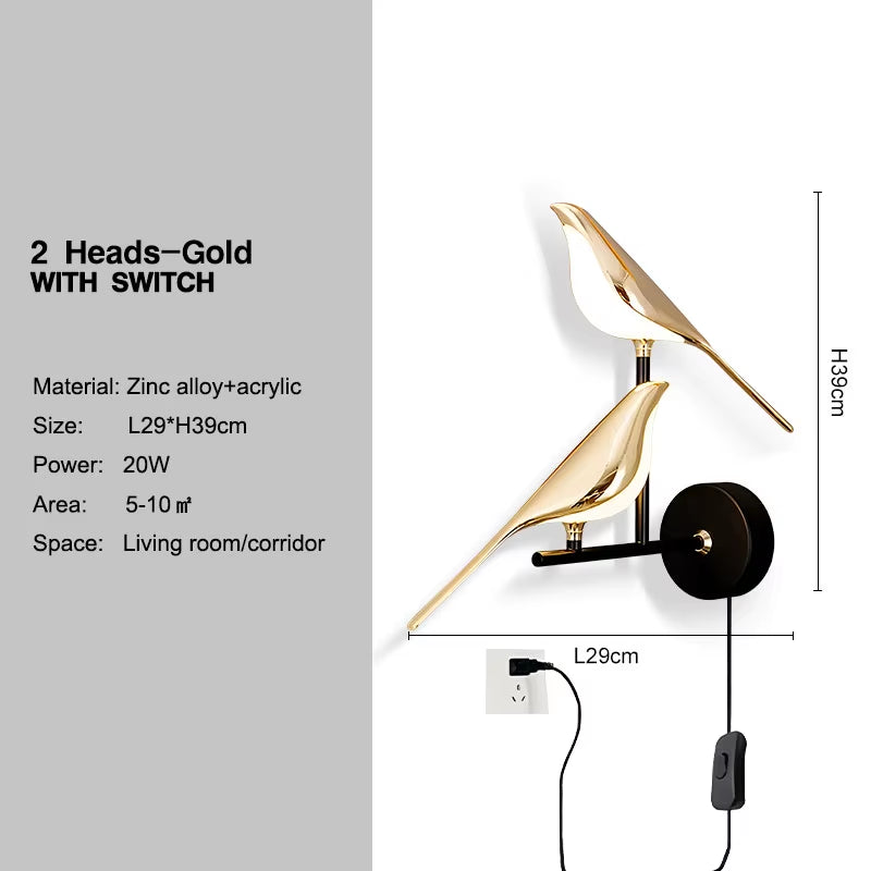 Aplica LED Decorativă cu Păsărele Magpie – Iluminare de Perete cu Comandă Tactilă, Rotire 360°, pentru Dormitor și Living