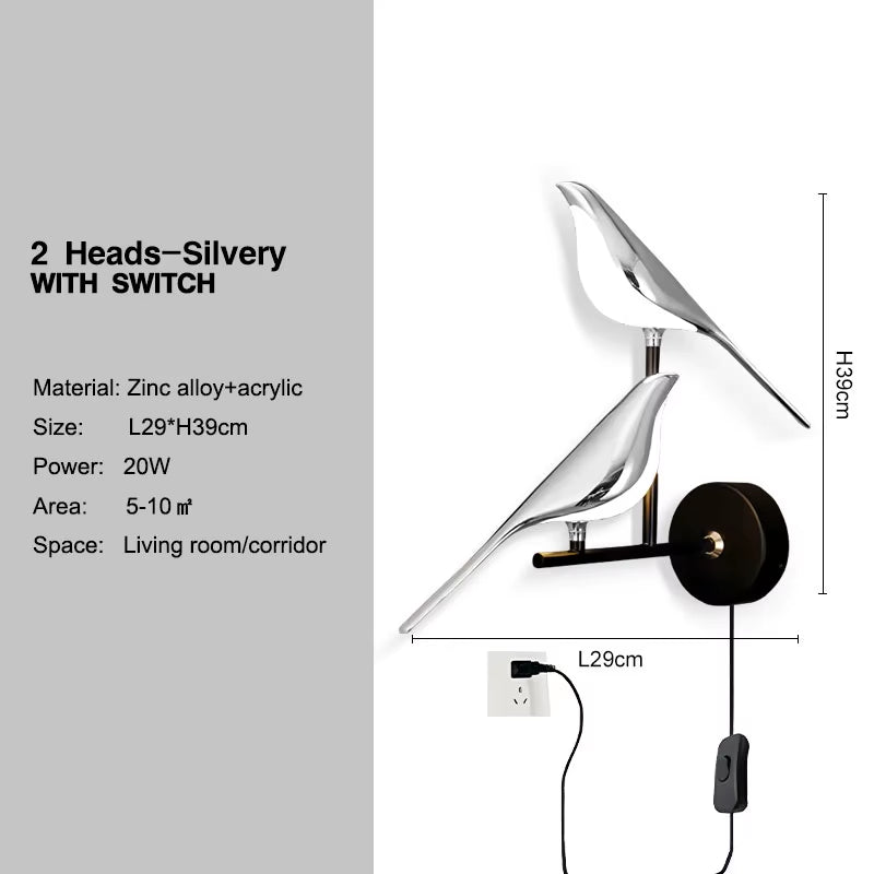 Aplica LED Decorativă cu Păsărele Magpie – Iluminare de Perete cu Comandă Tactilă, Rotire 360°, pentru Dormitor și Living