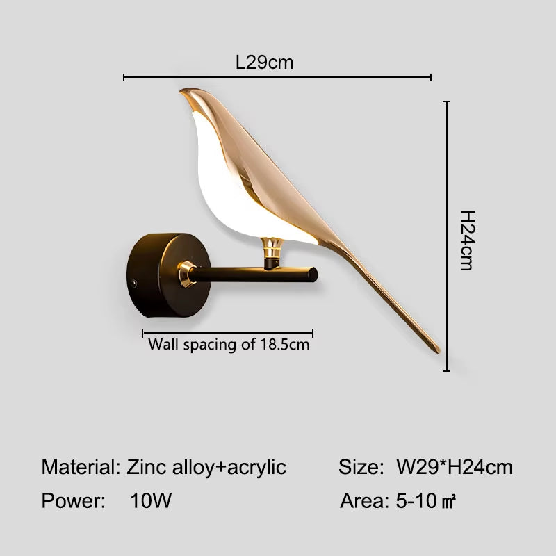 Aplica LED Decorativă cu Păsărele Magpie – Iluminare de Perete cu Comandă Tactilă, Rotire 360°, pentru Dormitor și Living