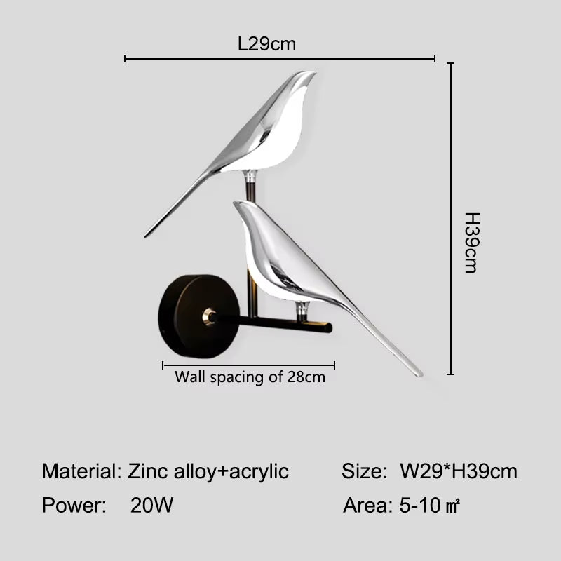 Aplica LED Decorativă cu Păsărele Magpie – Iluminare de Perete cu Comandă Tactilă, Rotire 360°, pentru Dormitor și Living