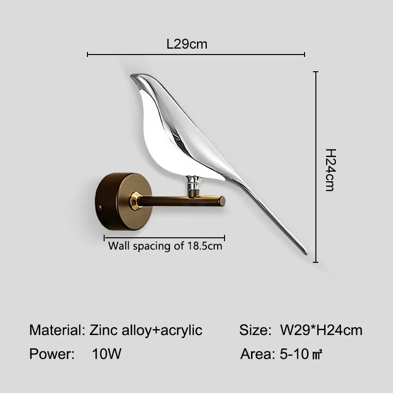 Aplica LED Decorativă cu Păsărele Magpie – Iluminare de Perete cu Comandă Tactilă, Rotire 360°, pentru Dormitor și Living