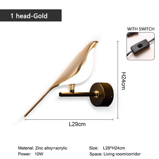Aplica LED Decorativă cu Păsărele Magpie – Iluminare de Perete cu Comandă Tactilă, Rotire 360°, pentru Dormitor și Living